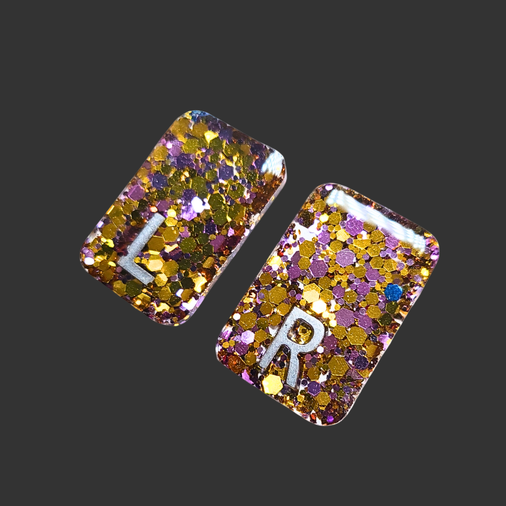 Pink, purple and gold chunky glitter X-ray markers with custom initials option.
