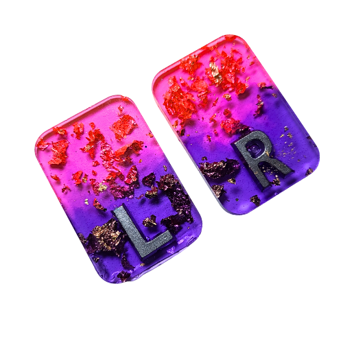 purple and pink Ombre x ray markers  various colours available pink / peach and purple, orange  x ray markers with gold leaf foil inside, for radiographers and x ray techs, made by x ray vision uk