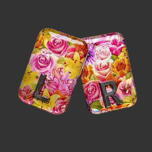 floral pink and yellow x ray markers for radiographers and x ray techs made by x ray vision uk 