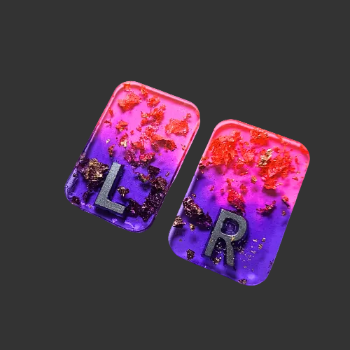 purple and pink Ombre x ray markers  various colours available pink / peach and purple, orange  x ray markers with gold leaf foil inside, for radiographers and x ray techs, made by x ray vision uk