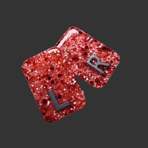 red glitter  x ray markers for radiographers and x ray techs made by x ray vision uk 