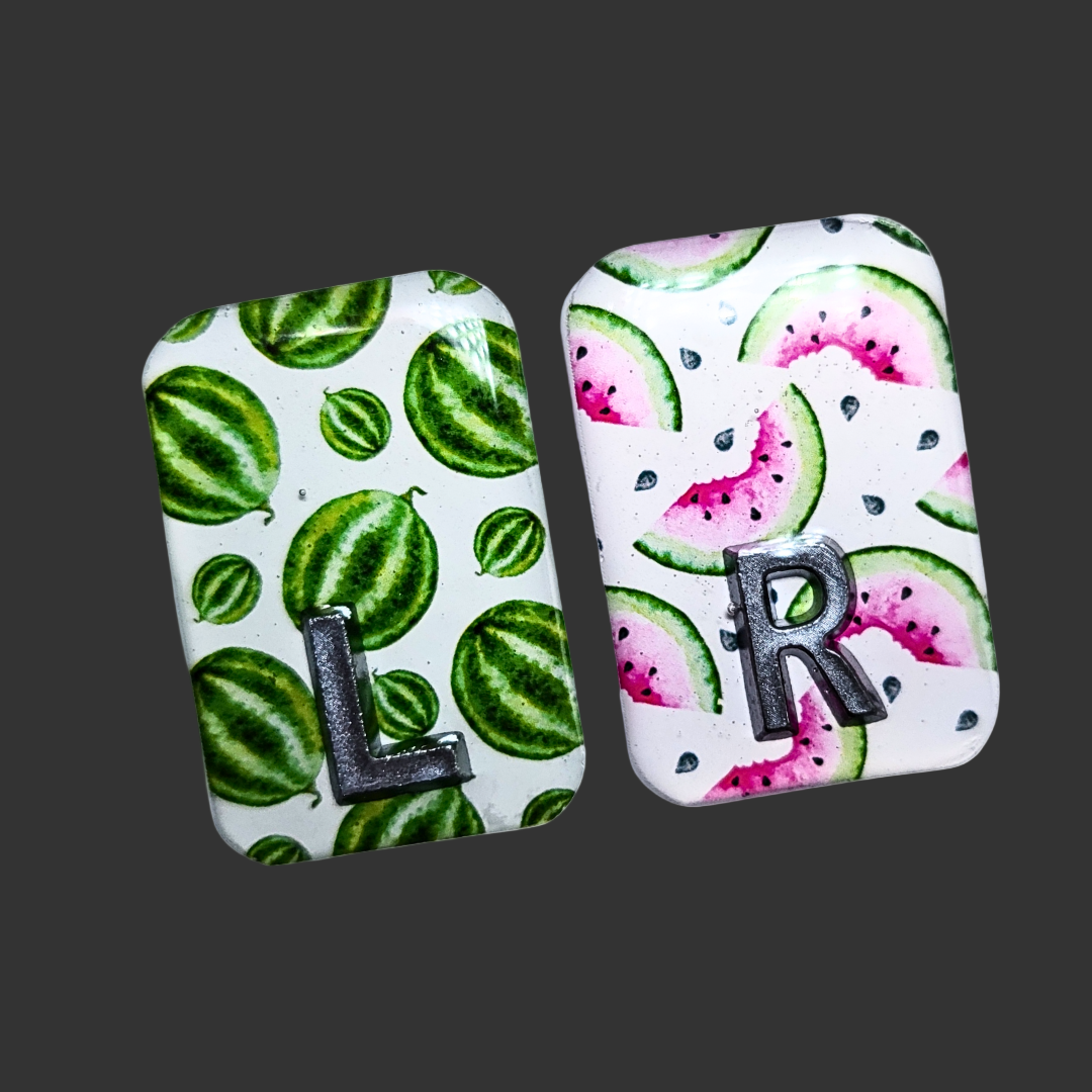 Watermelon-themed X-ray markers with custom initials or numbers