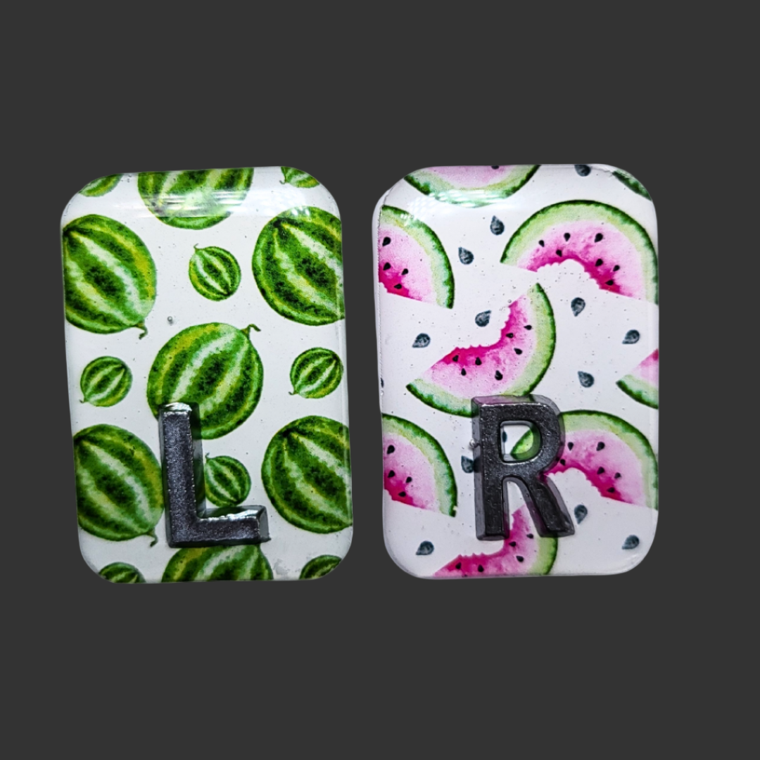 Watermelon-themed X-ray markers with custom initials or numbers