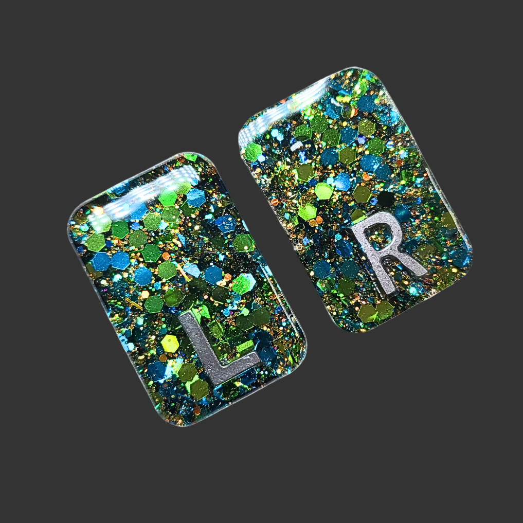 green glitter X-ray markers chunky glitter and up to three characters. for radiographers and x ray techs