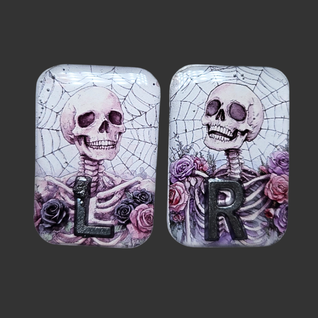 Floral skull-themed X-ray markers, decorative and fun design, perfect for radiographers and X-ray techs