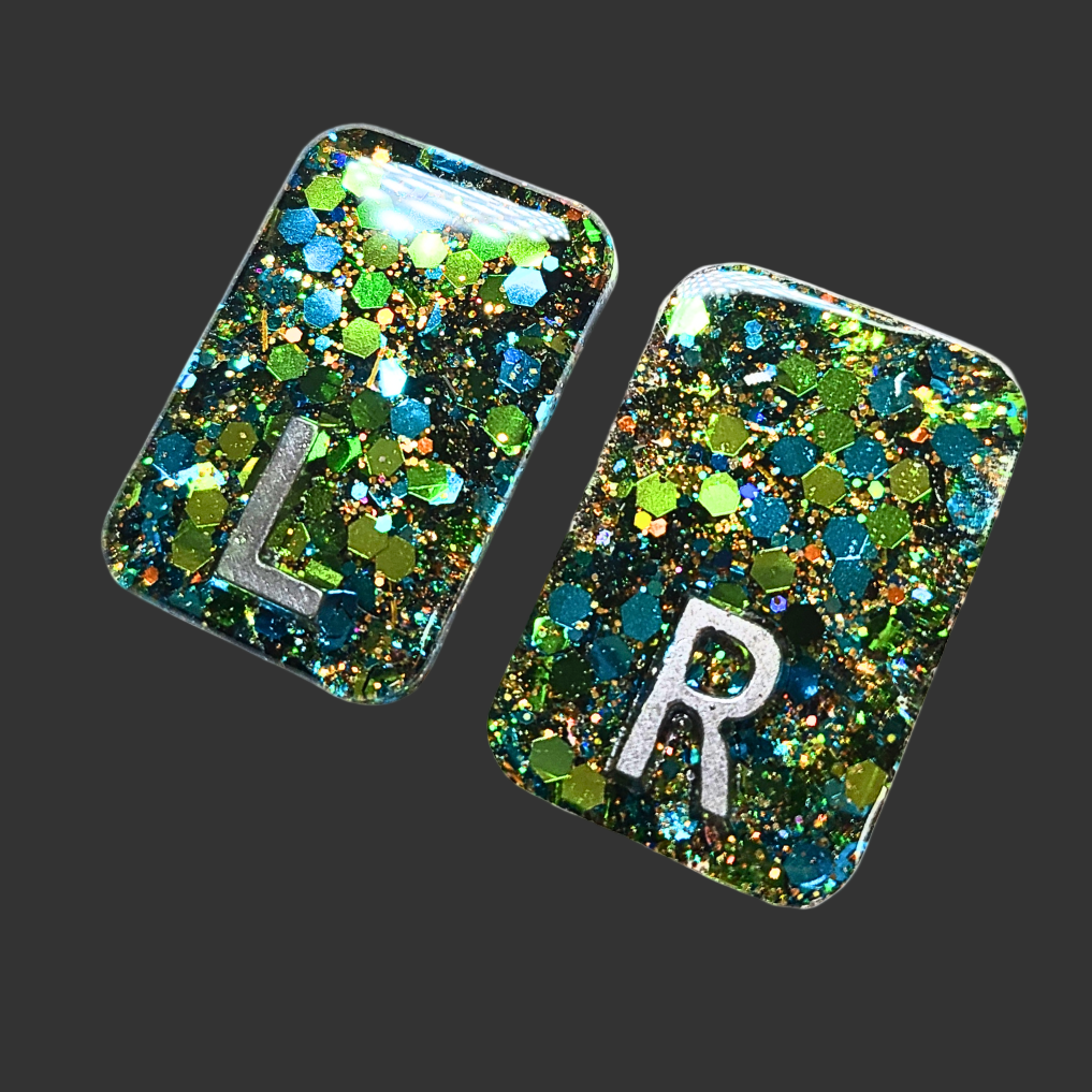 green glitter X-ray markers chunky glitter and up to three characters. for radiographers and x ray techs