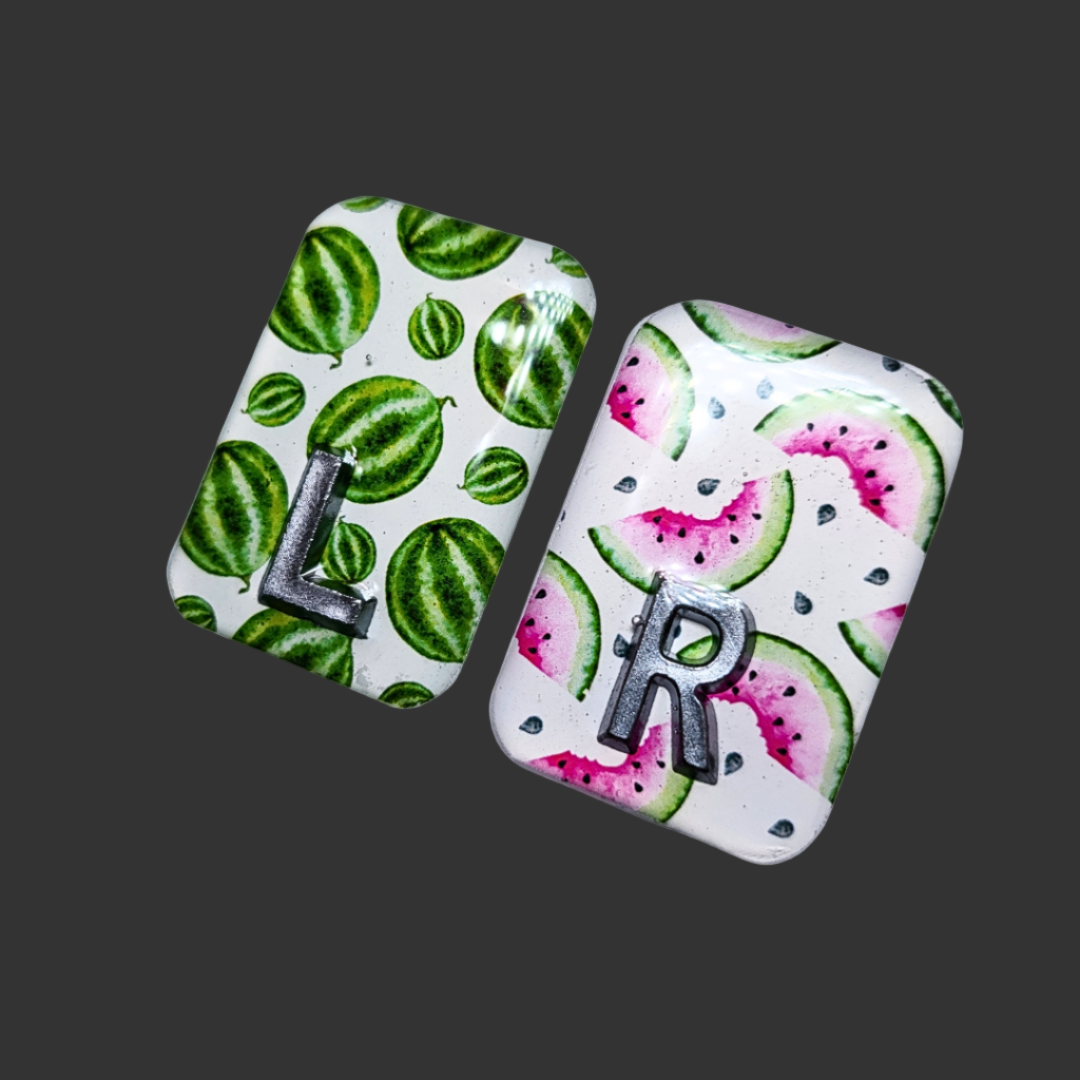 Watermelon-themed X-ray markers with custom initials or numbers
