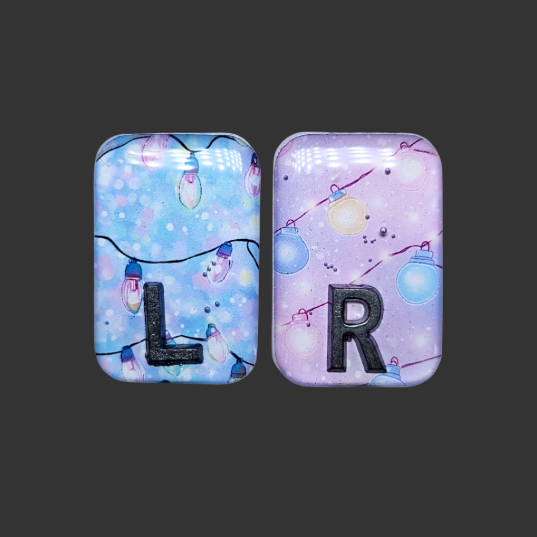 Blue and pink fairy light X-ray markers customized with initials or numbers