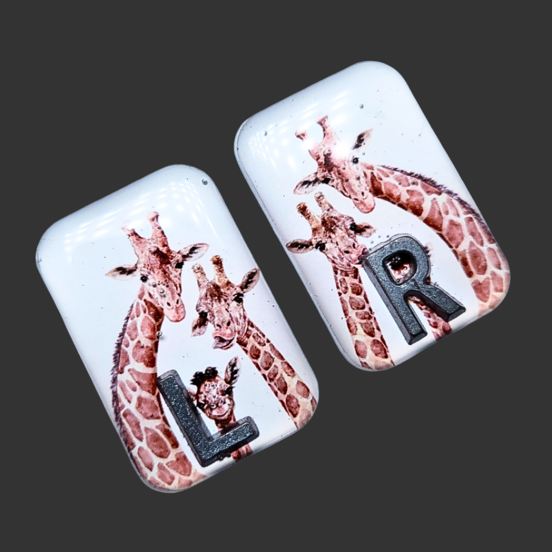 Handmade giraffe X-ray markers with three-giraffe design, personalised radiology markers